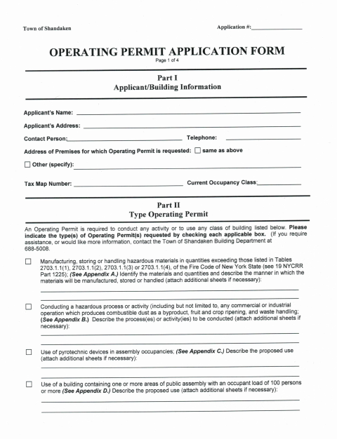First page of the Operating Permit Application
