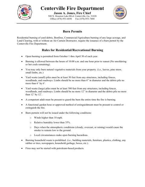 First page of the Burn Permit Application