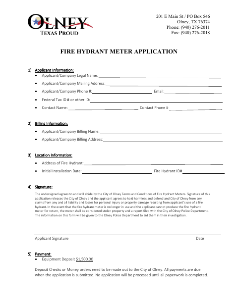First page of the Fire Hydrant Meter Application