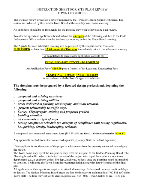 First page of the Site Plan Review Application