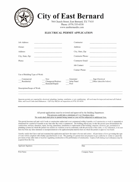 First page of the Electrical Permit Application