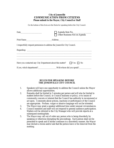 First page of the Communication From Citizens