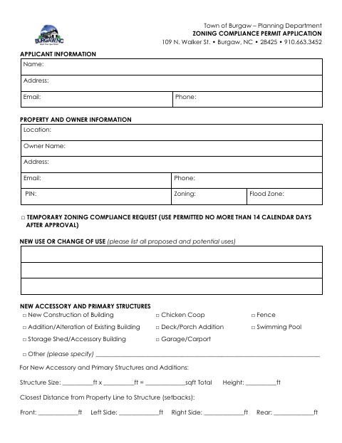 First page of the Zoning Compliance Permit Application