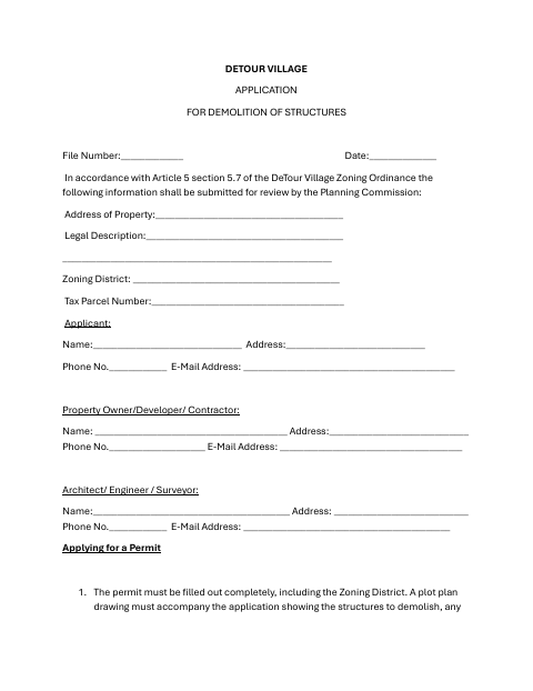 First page of the Demolition Permit Application