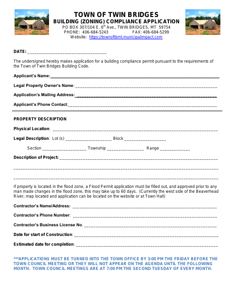 First page of the Building (Zoning) Compliance Application