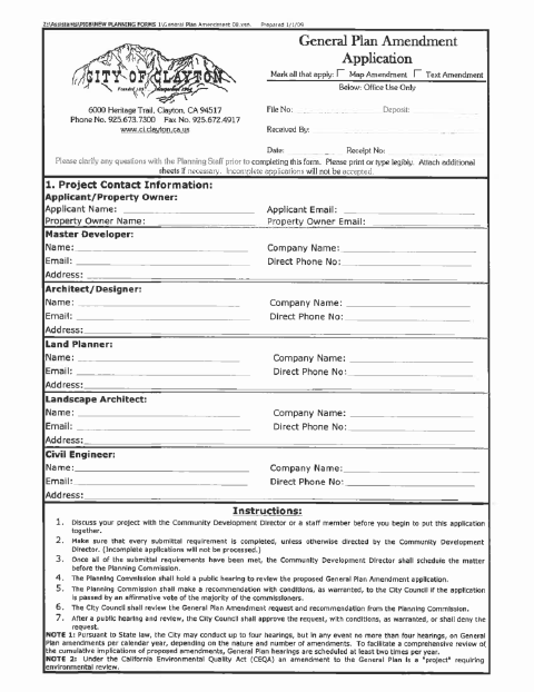 First page of the General Plan Amendment Application