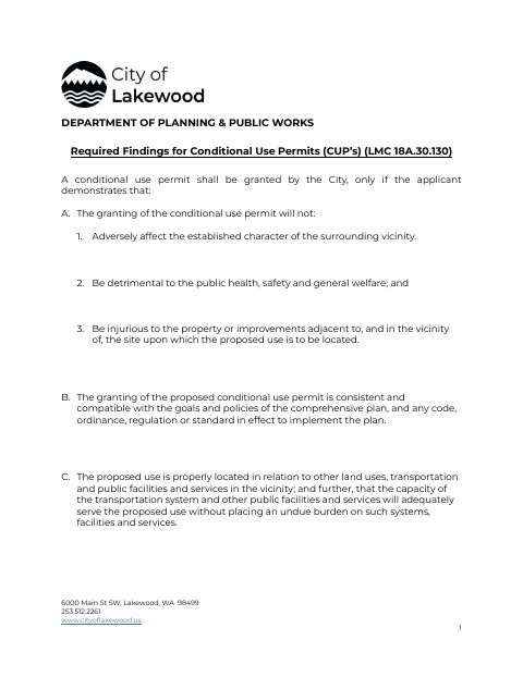 First page of the Required Findings for Conditional Use Permits