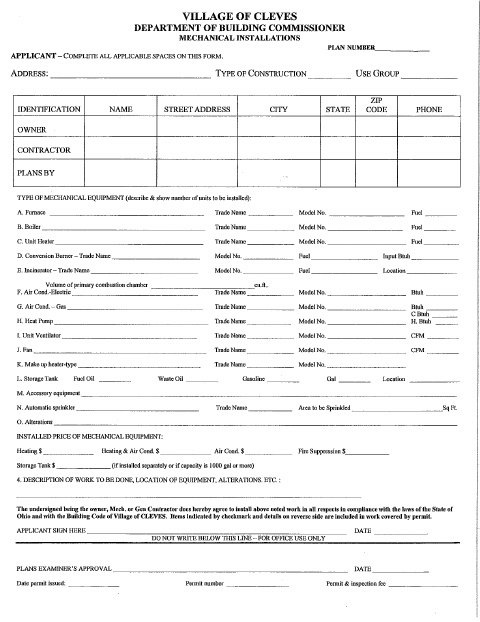 First page of the Mechanical Building Permit