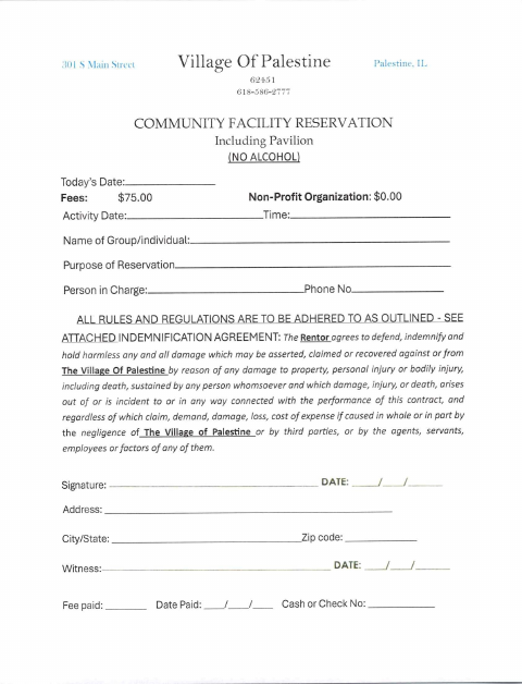 First page of the Community Facility Reservation Application