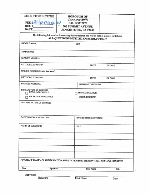 First page of the Solicitor License Application