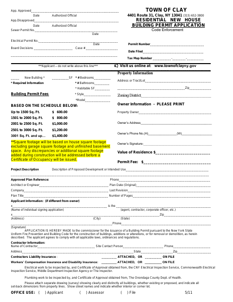 First page of the Residential New House Building Permit Application
