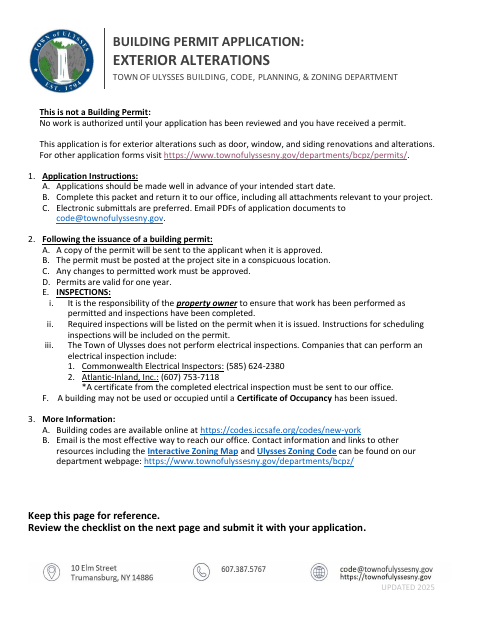 First page of the Exterior Alterations Building Permit Application