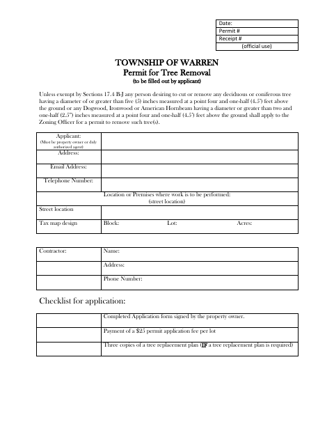 First page of the Permit for Tree Removal