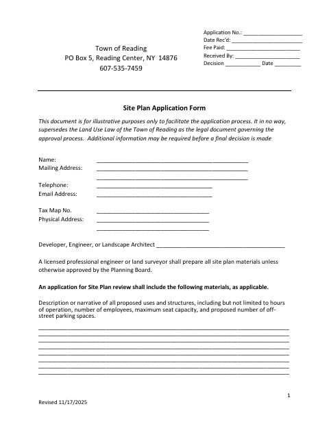 First page of the Site Plan Application