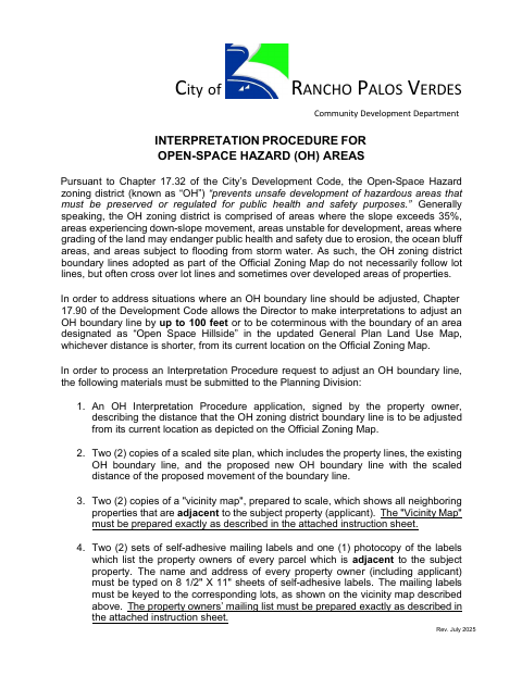 First page of the Open-Space Hazard District Boundary Interpretation Procedure Application