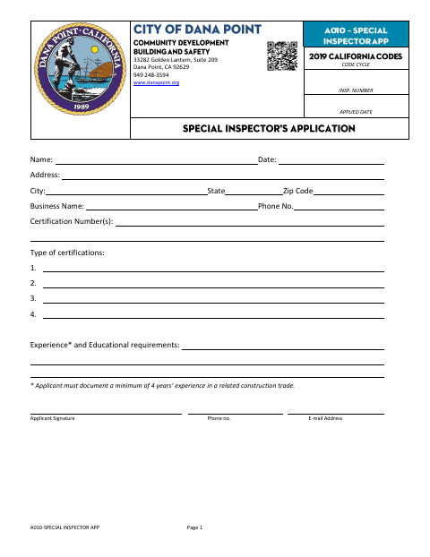 First page of the Deputy Inspector Registration Application