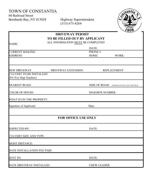 First page of the Driveway Permit