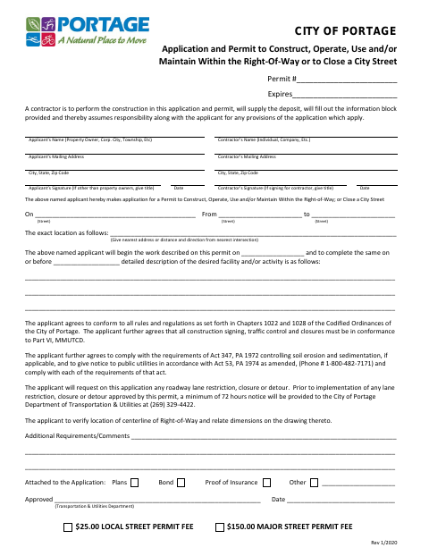 First page of the Right-of-Way Permit