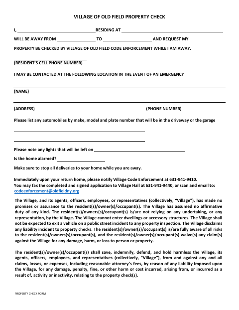 First page of the Property Check Form