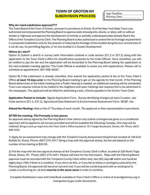 First page of the Subdivision Process and Application