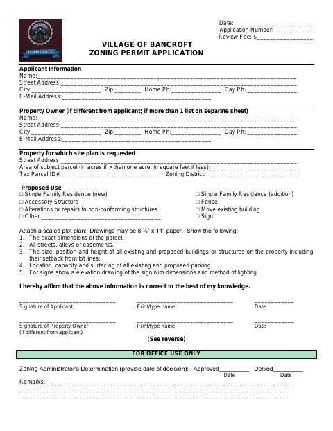 First page of the Zoning Permit Application