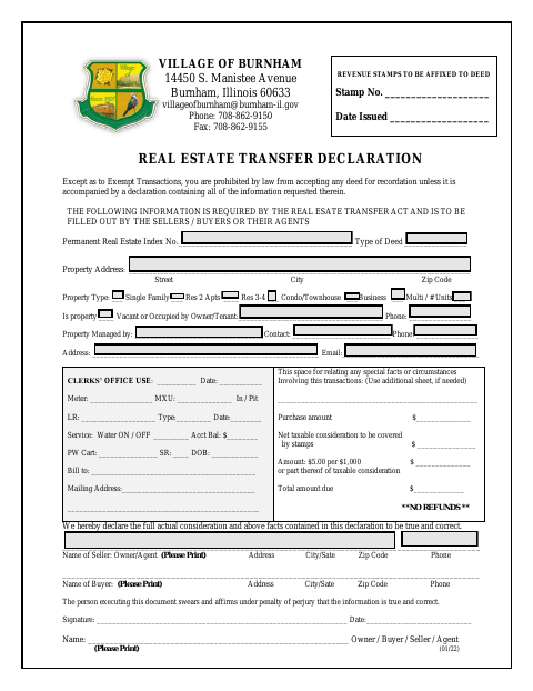 First page of the Real Estate Transfer Declaration