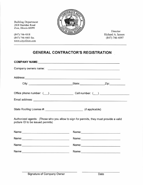 First page of the General Contractor Registration