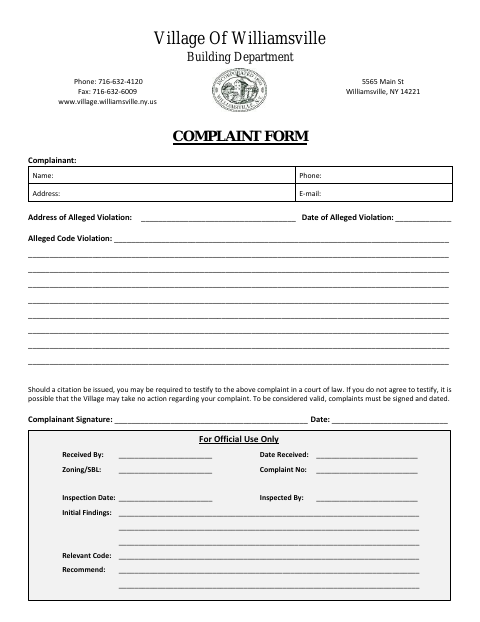 First page of the Code Enforcement Complaint Form