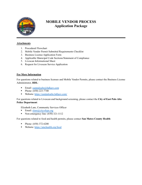 First page of the Mobile Vendor Process Application Package