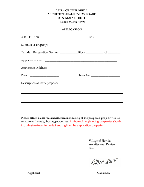 First page of the Architectural Review Board Application