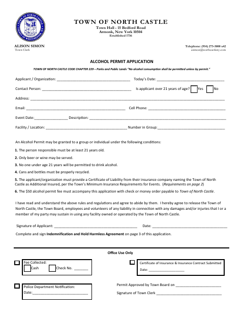 First page of the Alcohol Permit Application