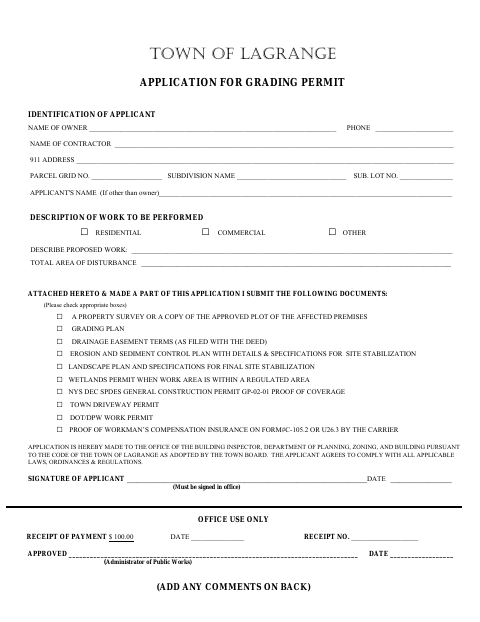 First page of the Grading Permit and Retaining Walls Application