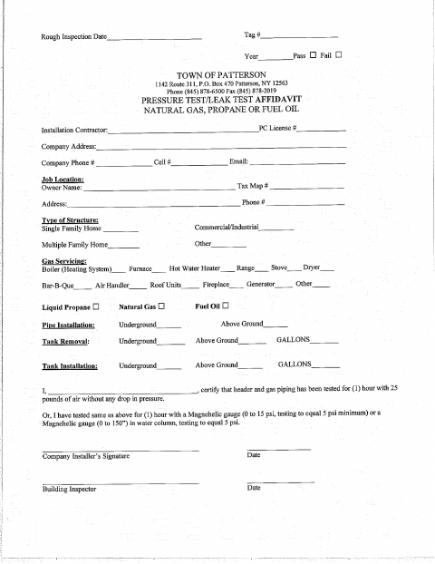 First page of the Fuel Pressure/Leak Test Affidavit