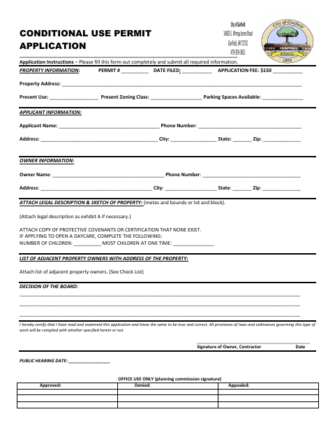 First page of the Conditional Use Permit Application