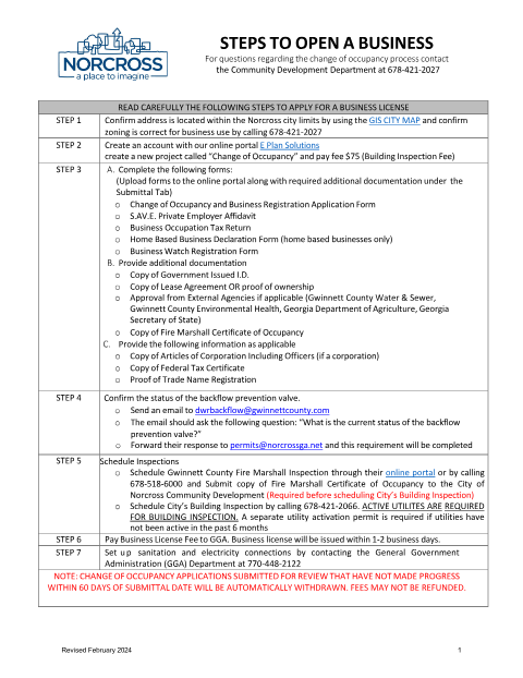 First page of the Business License & Certificate of Occupancy Citizenship Affidavit