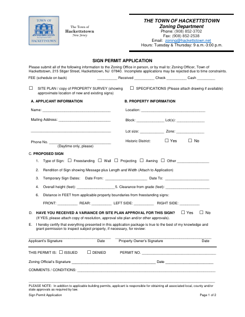 First page of the Sign Permit Application