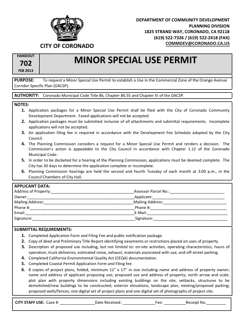 First page of the Minor Special Use Permit
