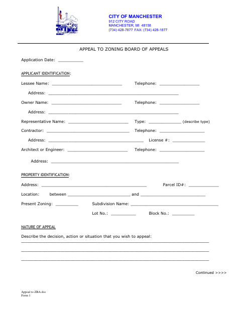 First page of the Appeal to Zoning Board of Appeals