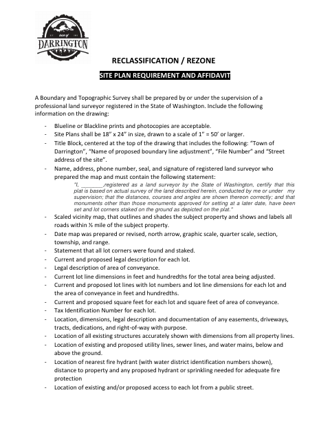 First page of the Reclassification / Rezone Site Plan Requirement and Affidavit