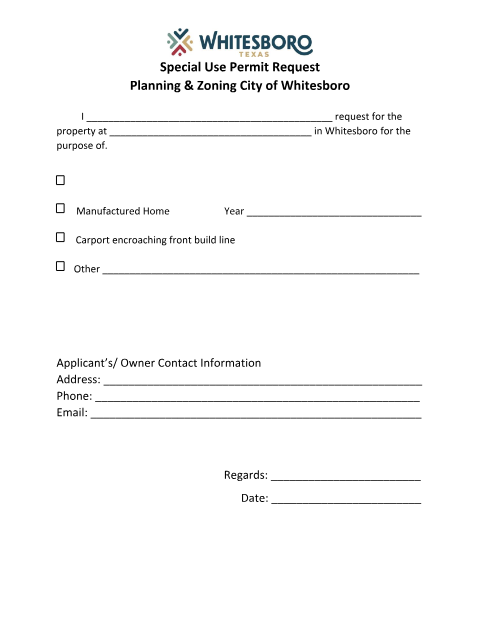 First page of the Special Use Permit Request