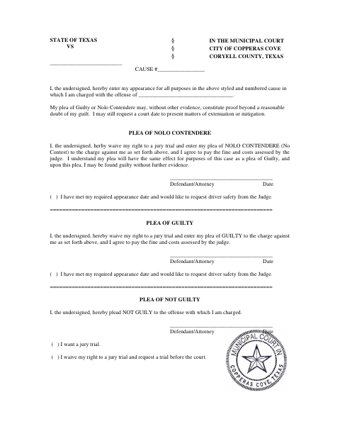 First page of the Municipal Court Plea
