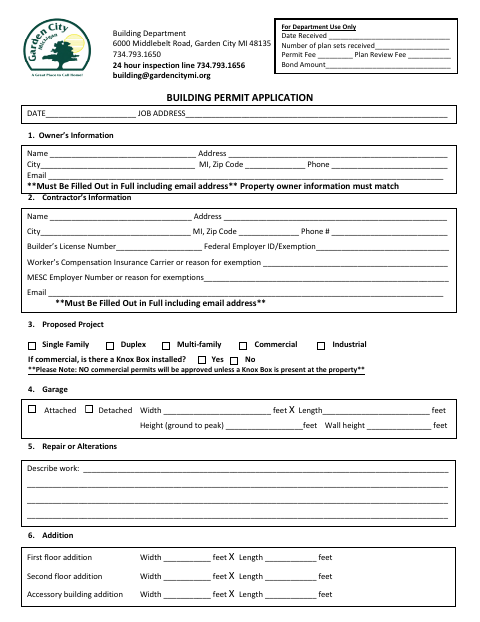 First page of the Building Permit Application