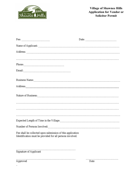 First page of the Application for Vendor or Solicitor Permit