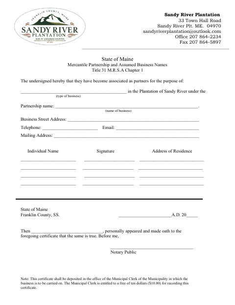 First page of the Mercantile Partnership and Assumed Business Names Certificate