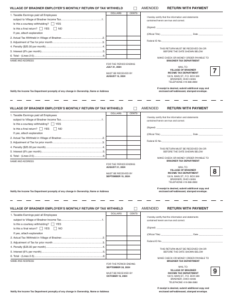 First page of the Employer’s Monthly Return of Tax Withheld