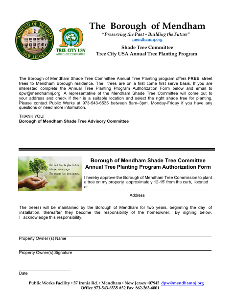 First page of the Annual Tree Planting Program Authorization Form