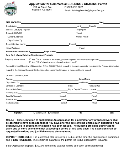 First page of the Application for Commercial Building / Grading Permit