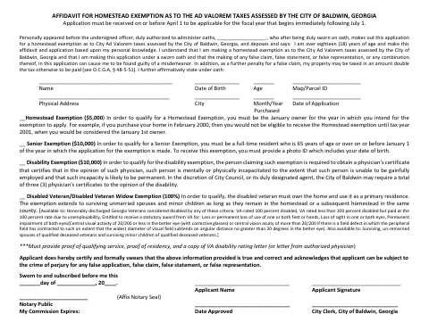 First page of the Homestead Exemption Affidavit
