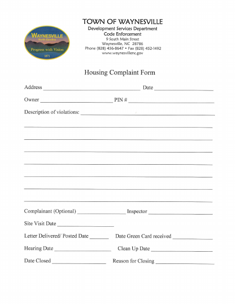 First page of the Housing Complaint Form