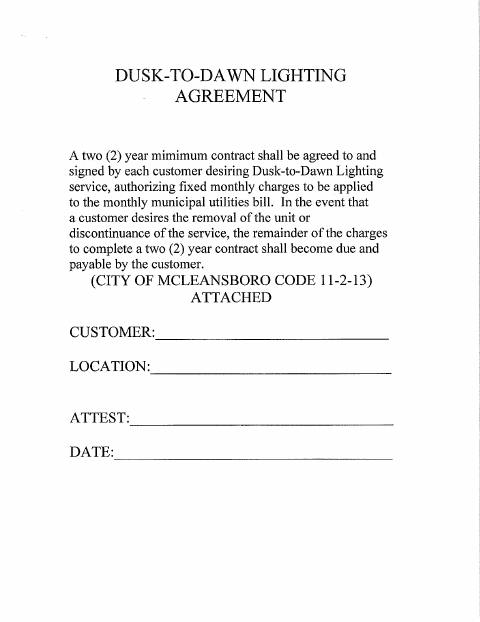 First page of the Dusk-to-Dawn Lighting Agreement